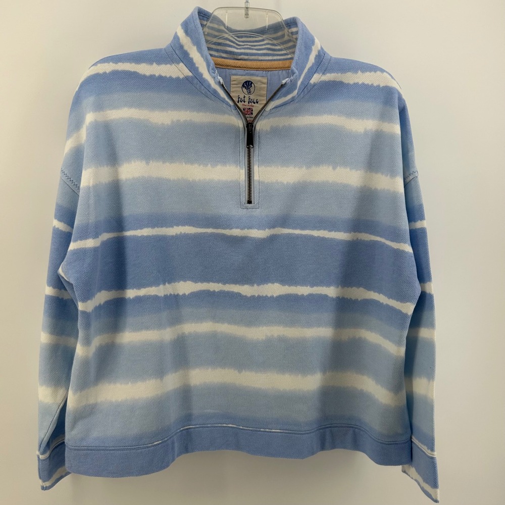 FatFace The Airlie Pullover Womens L 12 Blue White Striped Quarter Zip Cotton